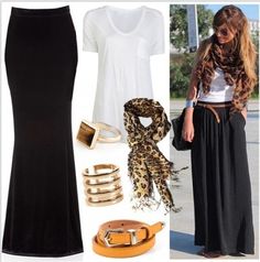 lovely simple look…black maxi skirt Long Skirt Summer Outfit, Black Long Skirt, Wear A Scarf, Long Skirt Summer, Simple Look, How To Wear A Scarf