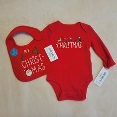 Cute Unisex My First Christmas Carter's Set. Comes With A 3m Onesie And Bib, Both Brand New With Tags. Check Out My Other Listings To Save On Bundles And Shipping. First Christmas Onesie, Christmas Onesie, My First Christmas, Bib Set, First Christmas, Matching Sets, Onesies, Kids Shop, Bundles