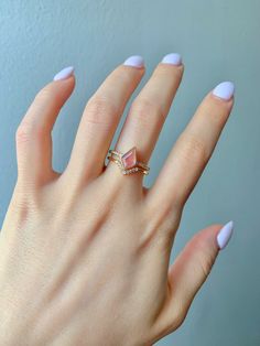 Ska Kite Strawberry Quartz Ring Set Engagement 14K Rose Gold - Etsy Stackable Crystal Ring In 14k Rose Gold, Stackable Rose Gold Crystal Ring In 14k Gold, Rose Gold Stackable Crystal Ring In 14k Gold, Stackable 14k Rose Gold Crystal Ring, Diamond Birthstone Jewelry For Proposal, Pink Diamond Stackable Rings As Gift, Adjustable Rose Cut Diamonds Jewelry Gift, 14k Gold Gemstone Jewelry For Proposal, Pink Gold Open Ring Jewelry For Wedding