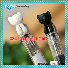 two black and white cats sitting on top of each other in glass bottles with the caption cat design gel pens