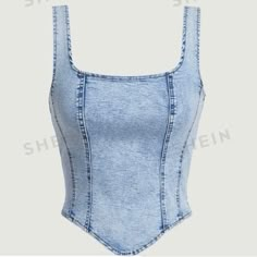 Brand New Never Work. Size Small And Has Some Stretch To It. :) Denim Tops Women, Jean Corset Top, Trendy Skirt Outfits, Jean Top Outfits, Denim Top Women, Hanky Hem