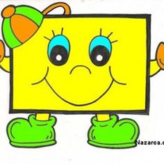 a drawing of a smiling yellow square with blue eyes and green rubber boots on it's feet