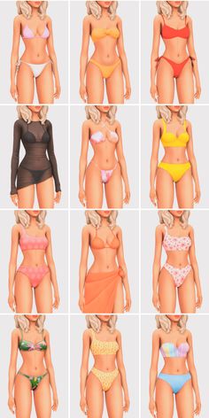 the six different types of bikinis are shown in this image, including one woman's torso