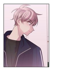 an anime character with pink hair and black jacket looking at something in front of him