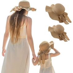 PRICES MAY VARY. 💓Premium Paper Straw Woven Material: This family matching straw sunhat is made of 90% paper straw and 10 % polyester material ,it is breathable ,comfortable , durability and natrual skin friendly to wear , the intensive weaving is great for sun protection. 💓Family Matching Design With Cute Bowknot and Wind Lanyard : This women kids summer beach hat is family matching design , will come a women hat and kids hat for Mom and daughter, best gift for fashionable family for travelli Bohemian Hats, Mom Swimsuit, Summer Hats Beach, Beach Necessities, Kids Head, Beach Hats, Sun Protection Hat, Beach Fashion