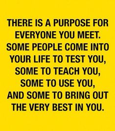 there is a purpose for everyone you meet some people come into your life to test you, some to teach you, and some to use you, and some to bring out the very best in you