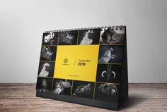 a calendar with black and yellow photos on it