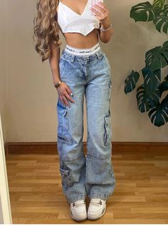 Casual Baggy Cargo Jeans – Thekittenpark Straight Baggy Jeans, Women Cargo Pants, Pants Y2k, High Street Fashion, Jeans Cargo, Women Cargos, Cargo Pants Women