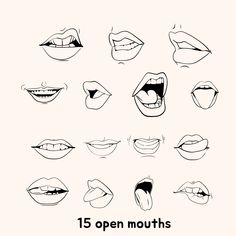 an image of various open mouths with the words'15 open mouths'in black and white