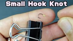 small hook knot being held in the palm of someone's hand, with text overlay that reads small hook knot