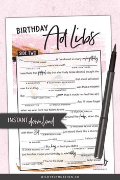 a birthday wish card with a pen on it