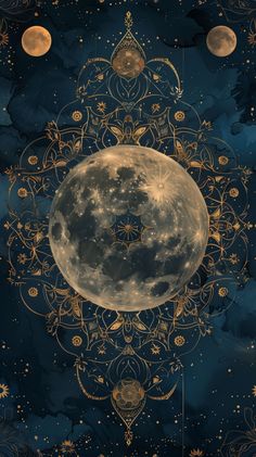 the full moon is shown in gold and blue