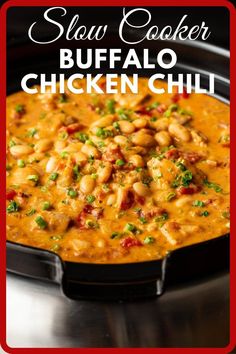 slow cooker buffalo chicken chili with text overlay