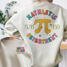 Mathletic Department, Custom Pi Day Shirt, ath Teacher Shirt, Math Lover Gift, Teacher Gift, Funny Pi Day Shirt, Math Teacher Team Shirt Note: For Different Color From Colors List Please "Message us or leave a note" MATERIAL UNISEX T-SHIRT - Medium fabric (5.3 oz/yd² (180 g/m - Classic fit - Runs true to size - 100% cotton (fiber content may vary for different colors) - Tear-away label UNISEX SIZING CHART Small: Length 28" - Width 18" (4-6) Medium: Length 29" - Width 20" (6-10) Large: Length 30" - Width 22" (10-14) XL: Length 31" - Width 24" (14-18) 2XL: Length 32" - Width 26" (18-20) 3XL: Length 33" - Width 28" (20-22) All measurements are approximations. Shirts may be within 1" of the dimensions listed The shirts were measured laying on a flat surface, side to side and top to bottom. HOW Math Team Shirts, Math Club, Pi Day Shirts, Math Shirts, Teacher Team, Pi Day, Team Shirt, Gift Teacher, Team Shirts