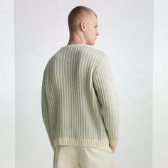 Zara Men's Striped Structured Sweater In Blue/Cream.....Size Xl. Wide Ribbed Textured Knit; 100% Cotton. Light Minty/Sea Blue And Ivory Striped. Crew Neck. Long Sleeves. Pit To Pit 25". Length About 29". New With Tag. Relaxed Fit Ribbed Crew Neck Outerwear, Beige Ribbed Crew Neck Outerwear, Beige Outerwear With Ribbed Crew Neck Collar, Beige Outerwear With Ribbed Crew Neck, Relaxed Fit Ribbed Cotton Outerwear, Ribbed Relaxed Fit Cotton Outerwear, Ribbed Cotton Outerwear With Relaxed Fit, Cream Ribbed Cotton Sweater, Cream Cotton Ribbed Sweater