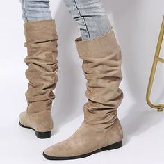 Category:Boots; Upper Materials:Synthetics; Season:Fall,Winter; Heel Type:Chunky Heel; Gender:Women's; Toe Shape:Round Toe; Type:Knee High Boots; Style:Casual,Minimalism; Heel Height(inch):2-3; Outsole Materials:Rubber; Occasion:Daily; Closure Type:Loafer; Pattern:Solid Colored; Listing Date:08/30/2022; Production mode:Self-produce; 2024 Trends:Suede Shoes,Slouchy Boots,Plus Size; Foot Length:; Foot Width:; Size chart date source:Provided by Supplier.; US Size:null; UK Size:14.5; EU Size:50 Autumn Boots, Boots 2023, Knee High Boots Winter, Womens Suede Boots, Chunky Heels Casual, Slouchy Boots, Slouched Boots, Beige Shoes, Womens Knee High Boots