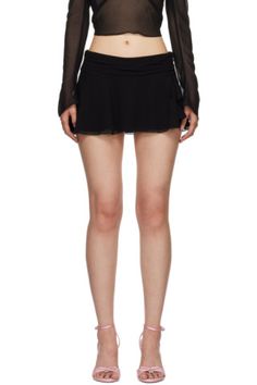 GUIZIO: Black Slit Miniskirt | SSENSE Miniskirt Outfits Summer, Danielle Guizio, Plain Jane, Miniskirt Outfits, Chiffon Skirt, Outfits Summer, Luxury Streetwear, Designer Fashion, Mini Skirts