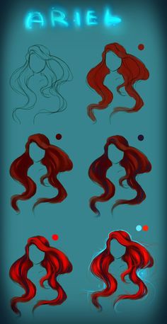 some red hair is shown on a blue background with the word ariel written in it