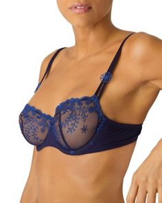 Blue Lace Bra With Removable Pads, Elegant Blue Lace Bra, Elegant Blue Bra With Lace Trim, Demi Cup, Simone Perele, French Luxury, Guipure Lace, Demi Bra, Luxury Lingerie