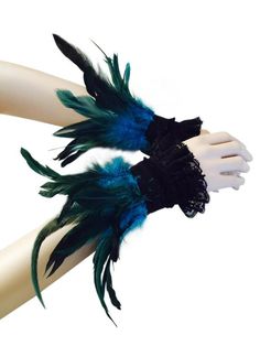 Raven Costume, Faerie Costume, Black Dahlia, Peacock Dress, Red Feather, Victorian Costume, Wrist Cuffs, Neck Piece, Black Feathers