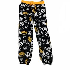 Disney Nightmare Before Christmas Pajama Pants Jack Skellington Halloween Zero Womens Xl New With Tags Fleece Pajama Pants Pjs Black White Yellow Skulls Skeleton Pumpkin Zero 100% Polyester. Elasticized Waist And Functional Drawstring Sleepwear Sleep Lounge Loungewear Cozy Warm 82521-10.58 Spooky Bats Gnome Wicked Witch Bats Boo Holiday October Skeleton Eek Candy Trick Or Treat Display Candy Corn Spider Gnome Home Accent Farmhouse Jack O Lanterns Fall Trick Or Treat Candy Witches Broom Farmlife Black Bottoms For Sleepover, Casual Black Pants For Christmas, Black Pants With Elastic Waistband For Sleepover, Black Elastic Waistband Pants For Sleepover, Black Halloween Loungewear Pants, Casual Halloween Sleepwear Loungewear, Casual Halloween Sleepwear For Loungewear, Black Christmas Loungewear Bottoms, Black Sleepwear With Elastic Waistband For Sleepovers