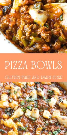 pizza bowls with gluten - free and dairy - free toppings on top