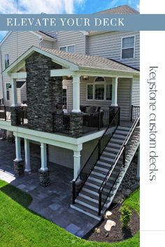 a house with stone and metal railings on the front porch is featured in this postcard