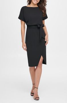 Kensie Tie Front Blouson Dress | Nordstromrack Casual Wedding Guest Dresses, Daytime Dresses, Blouson Dress, Textured Knit, Dillard's, Classy Dress, Workwear Dress, Mother Of The Bride Dresses, Boat Neck