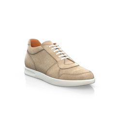 are handcrafted by individual order. Upper material is made by suede. Insole and lining materials - leather. Your new shoes will be handcrafted especially for you and delivered for free to your home or office in 1-2 weeks. Included option for free return and remake if the shoes do not fit.Only now all this is available at an exclusive price of $249.00.Proceed with you order now. Beige Leather Sneakers With Rubber Sole, Beige Suede Sneakers With Perforations, Beige Suede Sneakers With Perforated Toe Box, Luxury Beige Leather Sneakers, Beige Low-top Leather Shoes With Stitched Sole, Beige Plain Toe Sneakers With Leather Sole, Beige Leather High-top Sneakers, Modern Beige Leather Sneakers, Beige Sneakers With Suede Lining And Round Toe