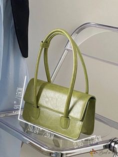 BirdinBag - Olive Green PU Flap Baguette: Elegant and Stylish Casual Rectangular Flap Bag For Office, Green Rectangular Baguette Bag For Shopping, Trendy Rectangular Baguette Bag For Shopping, Elegant Square Baguette Bag For Errands, Green Tote Baguette Bag For Shopping, Green Large Capacity Baguette Shoulder Bag, Green Satchel Baguette Bag For Shopping, Green Shoulder Baguette Bag For Shopping, Green Baguette Shoulder Bag For Shopping