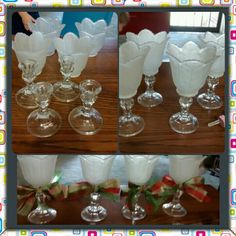 four different shots of wine glasses on a table