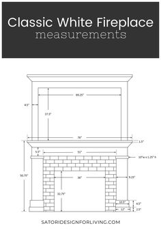 an image of a fireplace with measurements