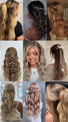 Hairstyles Curled Hair Half Up, Grade 8 Grad Hairstyles Short Hair, Long Curly Hair Ideas Easy Hairstyles, Cute Hairstyles For A Wedding, Graduation Hair Ideas, Hairstyle Art, Loose Bun, Hairstyle Braids, Hairstyle Examples