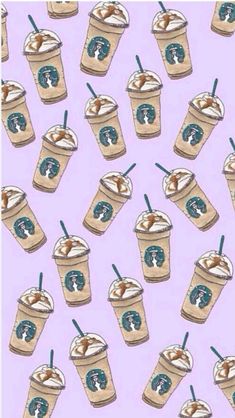 starbucks coffee cups with their lids and straws in them on a purple background wallpaper