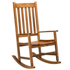 a wooden rocking chair on a white background