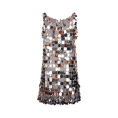 Rabanne Ladies Dresses. Fashion category: Cocktail & Party Dresses. SKU: 23FIRO597PS0133-M097. Color: Silver / Bright Orange. Rabanne Ladies Sequin Embellished Mini Dress. This sleeveless dress features a sequin design, a V-neck, thin straps, a thigh-length and a hidden back closure with snap buttons. Material: 60% Plastic, 40% Steel. Silver Mini Dress, Embellished Mini Dress, Multicolor Sequins, Cocktail Party Dresses, Sequin Design, Fine Pens, Ladies Dresses, Fragrance Gift, Cheap Gifts