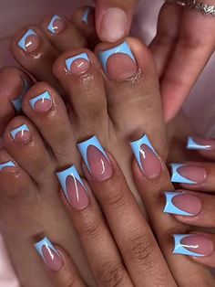 Multicolor  Collar   Plants Color Nails Embellished   Nail,Hand & Foot Care Blue Nails And Toes, Blue Acrylic Toes, Blue French Tip Toes, Nails Kit, Girly Acrylic, Acrylic Toe Nails, Polish Nails, Perfect Manicure, Blue Acrylic Nails