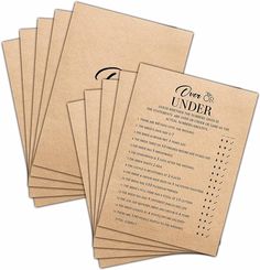 six brown paper cards with the words, once under written in black ink on them