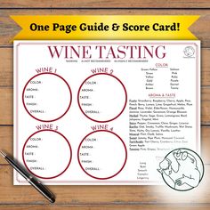 a wine tasting game with the words wine tasting on it and a pen next to it