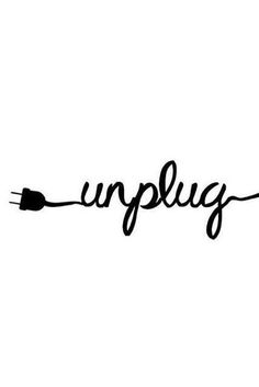 the word unplug written in cursive writing with an electric wire on it