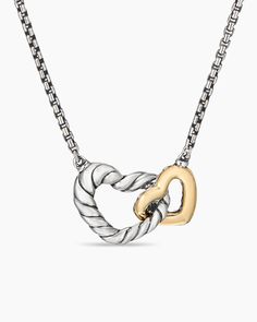 David Yurman | Cable Collectibles® Interlocking Heart Necklace in Sterling Silver with 18K Yellow Gold David Yurman Necklace, High Jewelry, David Yurman, How To Make Ornaments, Jewelry Pouch, Necklace Designs, Pave Diamonds, Heart Necklace, Lobster Clasp