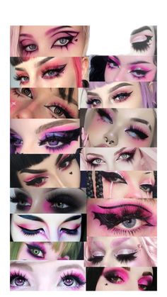 Pink Punk Eye Makeup, Pink And Black Emo Makeup, Pink Goth Makeup Ideas, Goth Kawaii Makeup, Emo Princess Makeup, Pastel Goth Eye Makeup, Pink Goth Eye Makeup, Pastel Goth Eyeshadow, Pastel Goth Makeup Ideas