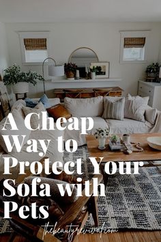 A cheap way to cover a light coloured sofa or sectional in an aesthetically pleasing way from muddy paw prints during spring time Cheap Couch Covers, Best Couch Covers, Coloured Sofa, Affordable Room Decor, Diy Sofa Cover