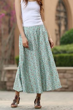 Long Linen Skirt, Midi Circle Skirt, Green Floral Skirt, Bohemian Maxi Skirt, Maxi Skirt Style, Handmade Skirts, Body Measurement, Vintage Inspired Fashion, Womens Maxi Skirts