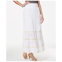 Style Co Crochet Eyelet Maxi Skirt Bright White Elastic Waist- See Photo Above. Xx-Large: Waist 40" Length 38.5" Casual Summer Maxi Skirt With Lace Trim, Casual Spring Maxi Skirt With Lace Trim, Lace Maxi Skirt For The Beach, Spring Beach Maxi Skirt With Lace Trim, Casual Skirt With Crochet Trim For Vacation, Summer Long Skirt With Crochet Trim, Casual Lace Skirted Bottoms, Casual Skirted Lace Bottoms, Casual Summer Skirt With Crochet Trim