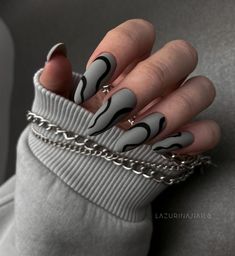 Grey Nail Designs, February Nails, Edgy Nails, Grunge Nails, Her Nails, Gray Nails, Classy Acrylic Nails, Neutral Nails