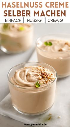 two desserts with cream and nuts in them