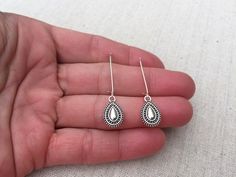 "Silver boho teardrop earrings. Made from allergy free plated silver. The little charms measure 5/8\" long by 3/8\" wide and hanging from 1\" long kidney style earring wires. If you would like a bigger version of this style, I have them also available in my shop. Here is the link. https://www.etsy.com/listing/589067627/silver-bohemian-drop-earrings-silver?ref=shop_home_active_1 Perfect for everyday, year round wear. They would make a perfect little gift or go ahead and treat yourself! Tiger Flow Festival Teardrop Earrings With Ear Wire, Bohemian Teardrop Long Drop Earrings, Bohemian Long Drop Teardrop Earrings, Teardrop Earrings For Festival, Nickel Free Teardrop Earrings For Festival, Nickel-free Teardrop Earrings For Festival, Bohemian Hypoallergenic Drop Earrings, Bohemian Hypoallergenic Dangle Teardrop Earrings, Bohemian Hypoallergenic Teardrop Dangle Earrings