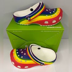 Brand New Crocs In Beautiful Rainbow Colors. Women’s Size 7 Or Men’s Size 5. Shoes Will Ship Without Box. From A Smoke And Pet Free Home. Casual Multicolor Non-slip Clogs, Multicolor Slip-on Casual Clogs, Fun Multicolor Non-slip Clogs, Casual Multicolor Closed Toe Clogs, Multicolor Closed Toe Synthetic Clogs, Multicolor Round Toe Fun Clogs, Casual Rainbow Round Toe Sandals, Casual Rainbow Sandals, Casual Rainbow Synthetic Sandals