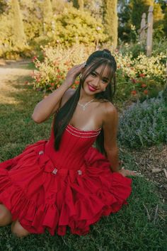 Strapless Red Bow Ruffle Short Dress Ruffle Short Dress, Fairytale Love, Short Ruffle Dress, Winter Formal Dresses, Instagram Baddie, Junior Prom Dresses, Corset Bodice, A Line Shorts, Short Prom Dress